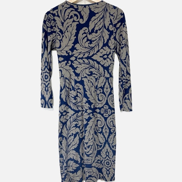 Boden Faux Wrap Midi Dress Navy and Gray Design Stretch Jersey Knit Size 6L - Picture 2 of 9